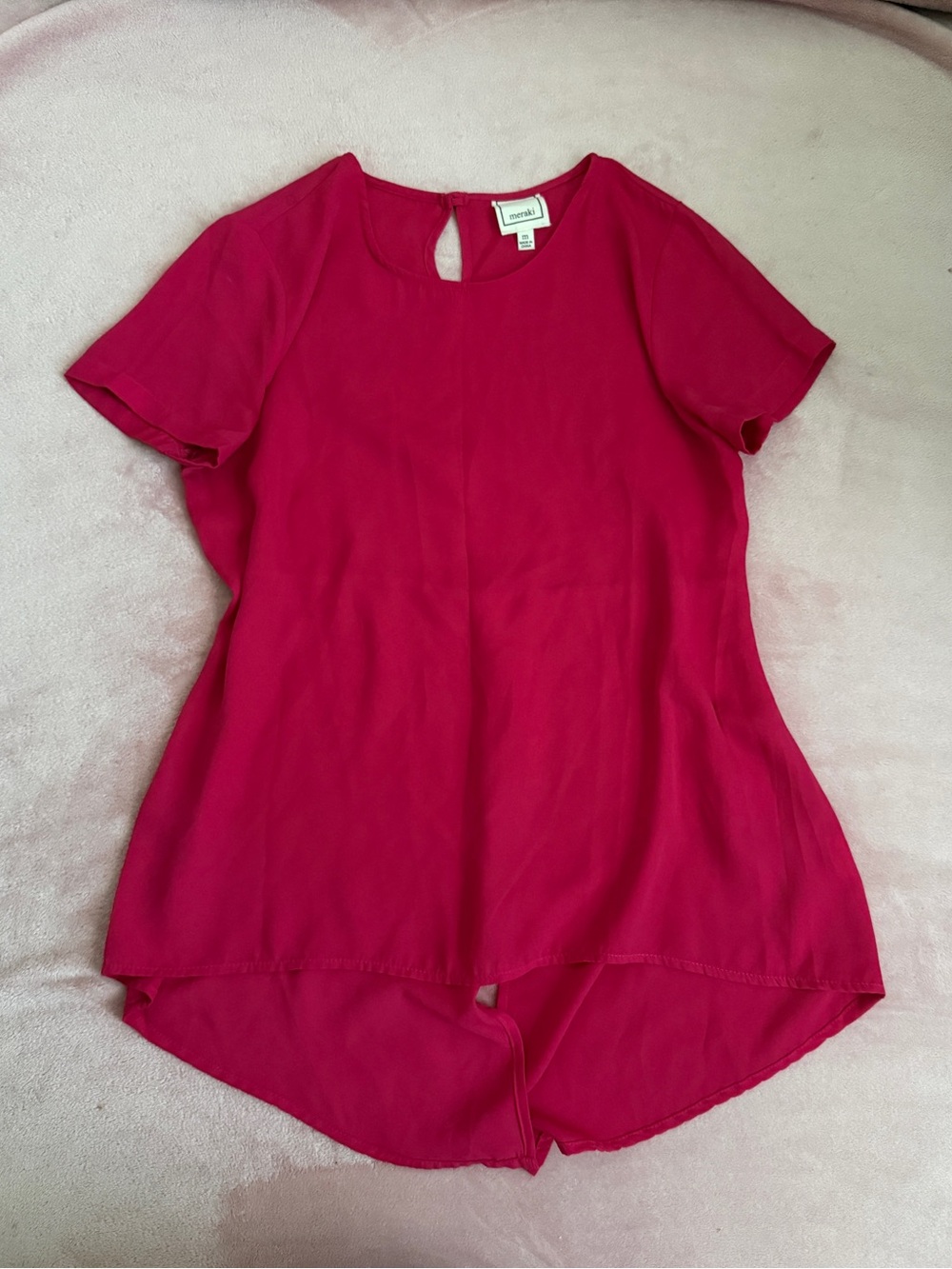 meraki Hot Pink Short Sleeve Keyhole Back Blouse